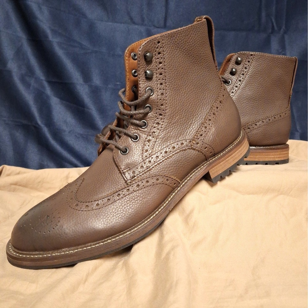 Banana Republic Heritage Wingtip Brogue Sz 11 Brown Pebbled Leather Ankle Boots